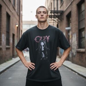 Ozzy Osbourne Black Graphic T-Shirt Concert Band Tee Retro